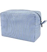 GFU Makeup Bag for Women, Cute Cosmetic Bag, Lightweight Toiletry Make up Bag, Large Seersucker A...