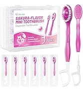 Litlcutie 12 Pack 5 in 1 Disposable Mini Toothbrushes with Toothpaste, Floss, Pick & Tongue Scrap...