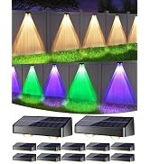 ODEETRONIC Solar Fence Lights Outdoor - 12 Pack RGB + Warm & Cool White Solar Deck Lights, 9 Fixe...