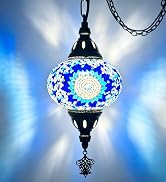 XUMAIDENG Turkish Handmade Mosaic Plug-in Pendant Light - 6" Globe Hanging Ceiling Fixture, 15ft ...