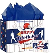 Abilat Baseball Birthday Gift Bag with Tissue Paper and Greeting Card Large Baseball Party Gift W...