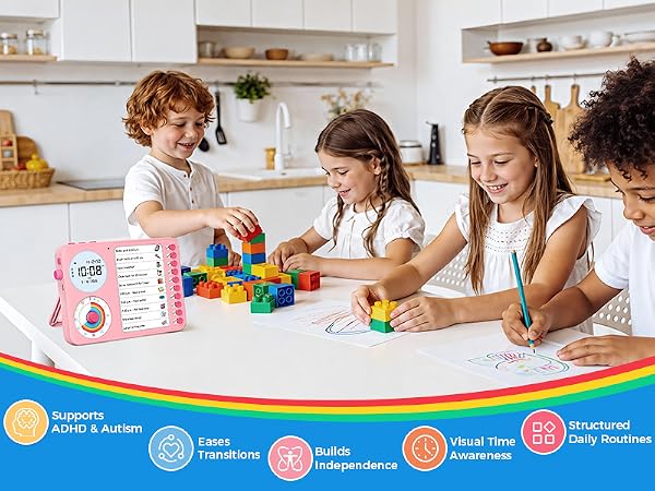 3 in 1 Visual Timer ADHD Tool Kids Adults Task Schedule Chore Planning Board Home White pink blue