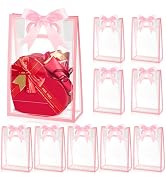 Ohuimrt 12 Pack Clear Plastic Gift Bags with Handles, Reusable Party Favor Bags with Ribbon for M...