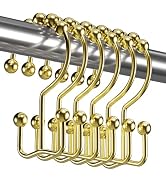 Titanker Gold Shower Curtain Hooks Rings, Rust-Resistant Metal Double Glide Shower Hooks Rings fo...