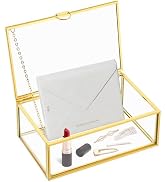 NATGAI 5.7" Small Glass Jewelry Box Gold Card Box, Golden Vintage Lidded Box, Jewelry Display Org...
