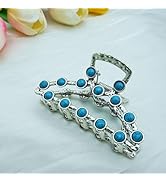 Frinnovan 1 Pack Large Turquoise Blue Stone Hair Claw Clip Western Hair Clips Metal Nonslip Hair ...