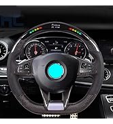 Qiilu LED Steering Wheel, Carbon Fiber Racing Steering Wheel Flat Bottom D-Type Car Steering Whee...