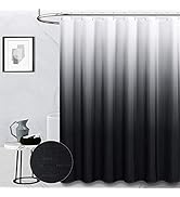 BTTN Black Fabric Shower Curtain - Ombre Linen Textured Shower Curtain Set with Metal Hooks, Mach...