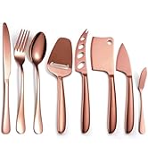 A · HOUSEWARE Rose Gold Cheese Knives Silverware 8 Pieces inlude dinning Knife Fork Spoon Stainle...