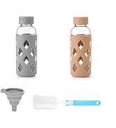 Zukro 16 oz Glass Water Bottles with Lid & Silicone Sleeve, 2 Pack | Reusable Clear Juice Bottles...