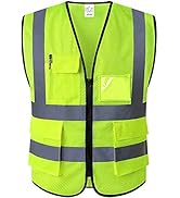 HPHST 5 Pockets High Visibility Reflective Safety Vest,Zipper Front, Meets ANSI/ISEA Standards Ye...