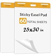 SUNEE Sticky Easel Pads, 25x30 Inches, 30 Sheets/Pad, 2 Pack – Self Stick Flip Chart Paper for Wh...