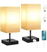 Dott Arts Table Lamp for Bedroom Set of 2,Minimalist Bedside Lamps with AC Outlets,Night Light La...
