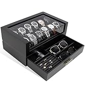 KAMIER 12 Slots Watch Box Case Organizer Display for Men,Two-Tier Wooden Watch Box Organizer For ...