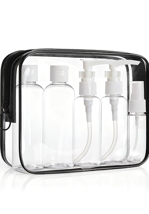 clear bag with travel bottles