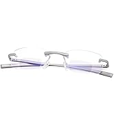 Rimless Clear Bifocal Reading Glasses Spring Hinge Blue Light Blocking Readers for Men and Women ...