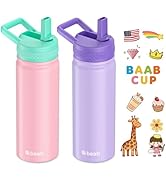 baab 20oz Kids Water Bottle, Insulated Water Bottle with Straw & Stickers, 18/8 Stainless Steel V...