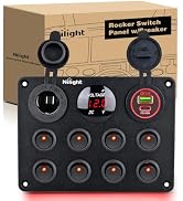 Nilight 8 Gang Multi-Function Rocker Switch Panel 15A Fuses Pre-Wired Red | Waterproof 3pin On Of...