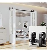 AWDIA 65" Bifold Barn Door Hardware Kit for 4 Doors, Black Track and Top Mounted Heavy Duty Rolle...
