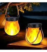 Toodour 2 Pack Hanging Solar Lantern Outdoor - Solar Ball Light with Flickering Flame, 2 Modes Wa...