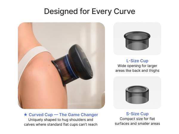 Cupping therapy set for body contouring with curved and flat attachment cups