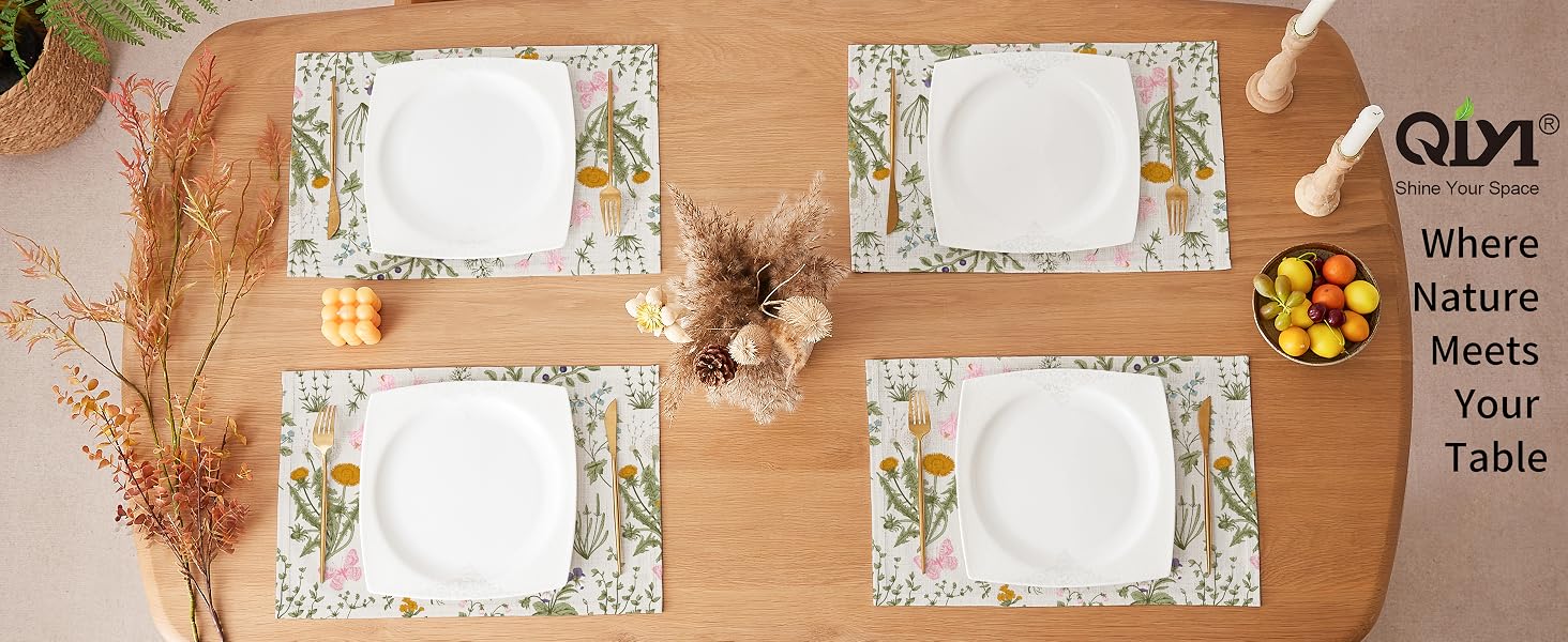 linen fabric placemats, kitchen dining table decor, 12x18 Inch