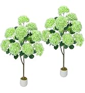 GTIDEA Artificial Hydrangea Tree 2 Pack, 4 FT Faux Hydrangea Plant in Pot with Green Flowers, Gre...