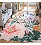 Zealude Floral Pink Area Rugs for Bedroom Girls,Washable 5x7 Living Room Kids Room Rug,Boho Flowe...