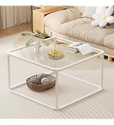Coffee Table Glass, Minimalist Square Tables for Living Room, Modern Center Table for Office or S...