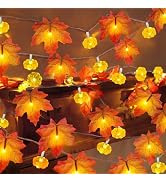 Timer - 2 Pack Fall Decor Fall Garland with Pumpkin Lights Battery Operated | Total 60LED 20Ft En...