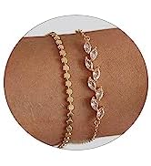 CAROVO Gold Bracelets for Women, 14k Gold Plated Bracelet for Women Bracelets Sets Dainty Herring...