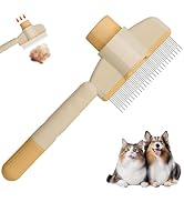 Pet Hair Removal Comb Flea Comb, New Cat Brush with Release Button Pet Hair Grooming Brush Suppli...