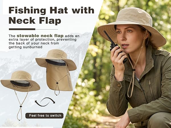 fishing hat with neck flap windproof