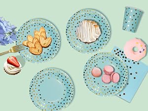blue and gold party plates
