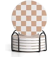 Drink Coasters Set of 6 with Holder, Absorbent Ceramic Coasters with Anti-Cork Base for Coffee Ta...