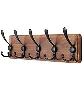 SKOLOO Rustic Wall Mounted Coat Rack: 16'' Hole to Hole, Pine Real Wood Plank Wall Coat Rack with...