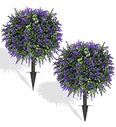 Muhanjia Artificial Boxwood Topiary Ball with Lavender,Set of 2,UV Resistant Artificial Shrub Bus...