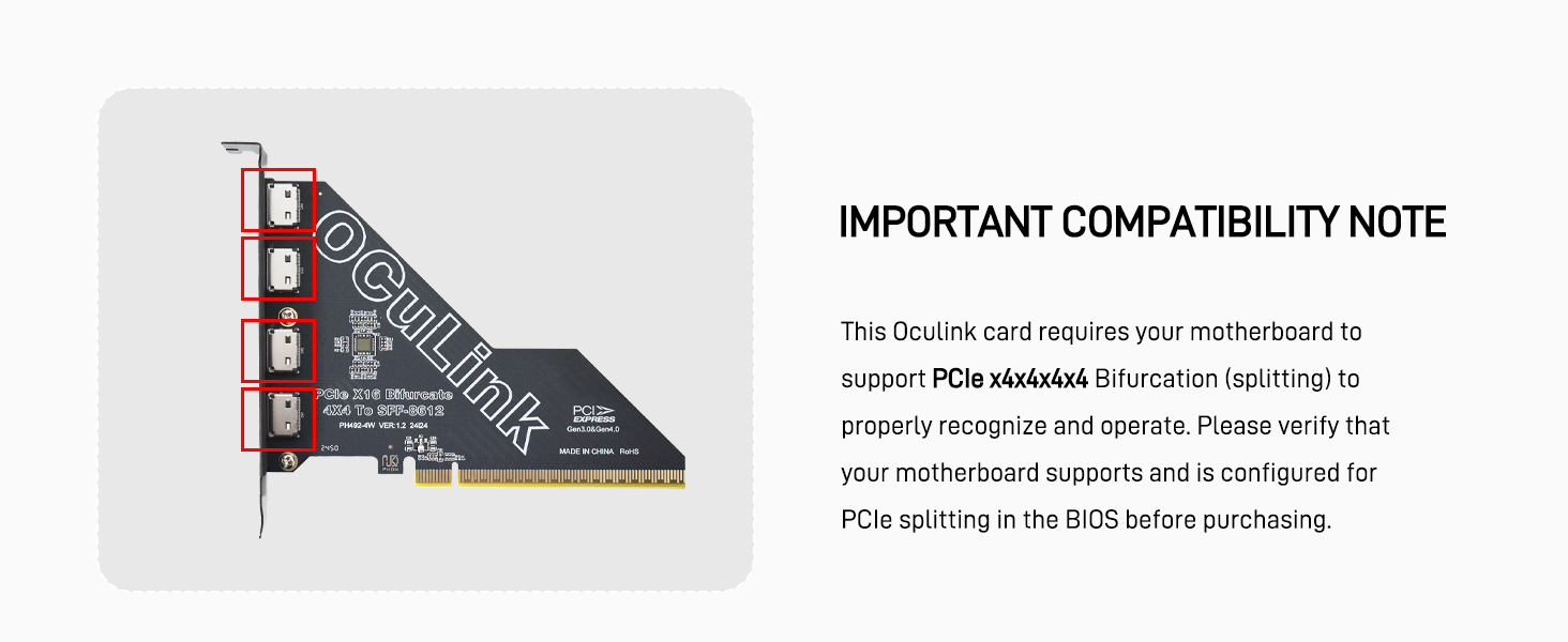 LetLinkSo Gen4 PCIe 4.0 x16 to Oculink SFF-8612 External SFF-8611 Adapter Card for NVMe
