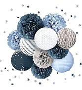 NICROLANDEE Wedding Party Decorations - 12PCS Dusty Blue Tissue Pom Poms Paper Lantern 50G Glitte...