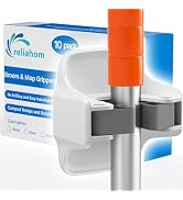 reliahom 10 Pack Broom Holder Wall Mount Mop Grippers No Drilling Self Adhesive Anti-Slip Mop Han...