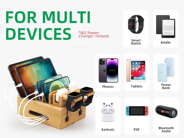 Bamboo charging station organizer for multi devices
