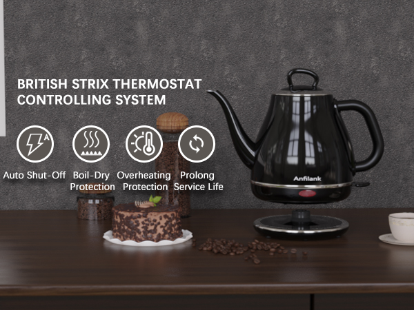 automatic shut-off, dry burn protection, over-temperature protection, extended service life