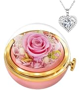 HVY Preserved Real Rose with Heart Necklace Birthday Gifts for Women Preserved Fresh Flowers for ...