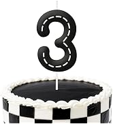 Black White 3rd Birthday Candles, Number Candle Birthday Cake Topper Decorations for Race Car The...