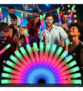 WELLENT64 Foam Glow Sticks, LED Foam Sticks, Foam Light Up Sticks with 3 Mode Colorful Flashing, ...