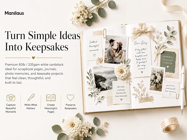 80lb white cardstock for scrapbook pages, journals and keepsake memory projects