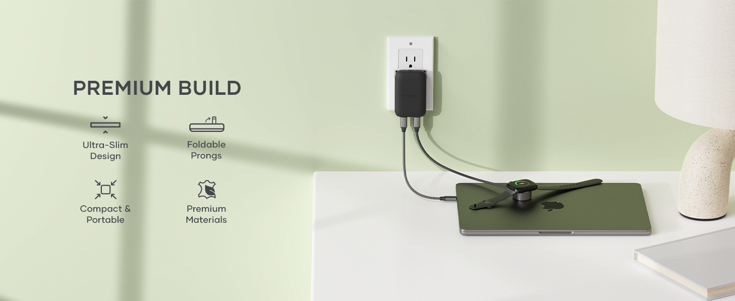 Satechi OntheGo 67W Wall Charger, GaN USB C Travel Charger with 2 USB-C PD Fast Charging Ports