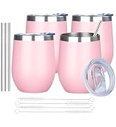 MEZMUT 12 Oz Insulated Wine Tumbler with Lid Double Wall Vacuum Stainless Steel Wine Glass Coffee...