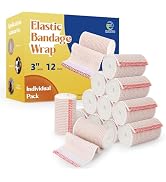 ZJCCTO 12 Pack Elastic Bandage Wrap | 3" Medical Bandage Wrap with Hook-and-Loop Fasteners on Bot...