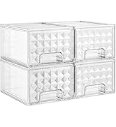 Delamu 4 Pack Stackable Storage Drawers, Makeup Skincare Holder Vanity Storage Organizer, Plastic...